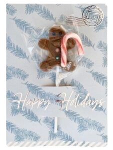 Lolli Letter Happy Holidays A5 kort med honningkagemand slikkepind