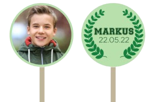 Nr. 16: Slikkepindedesign i pastelgrøn med foto og tekst