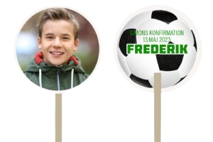 Nr. 27: Slikkepindedesign med fodbold, foto og navn